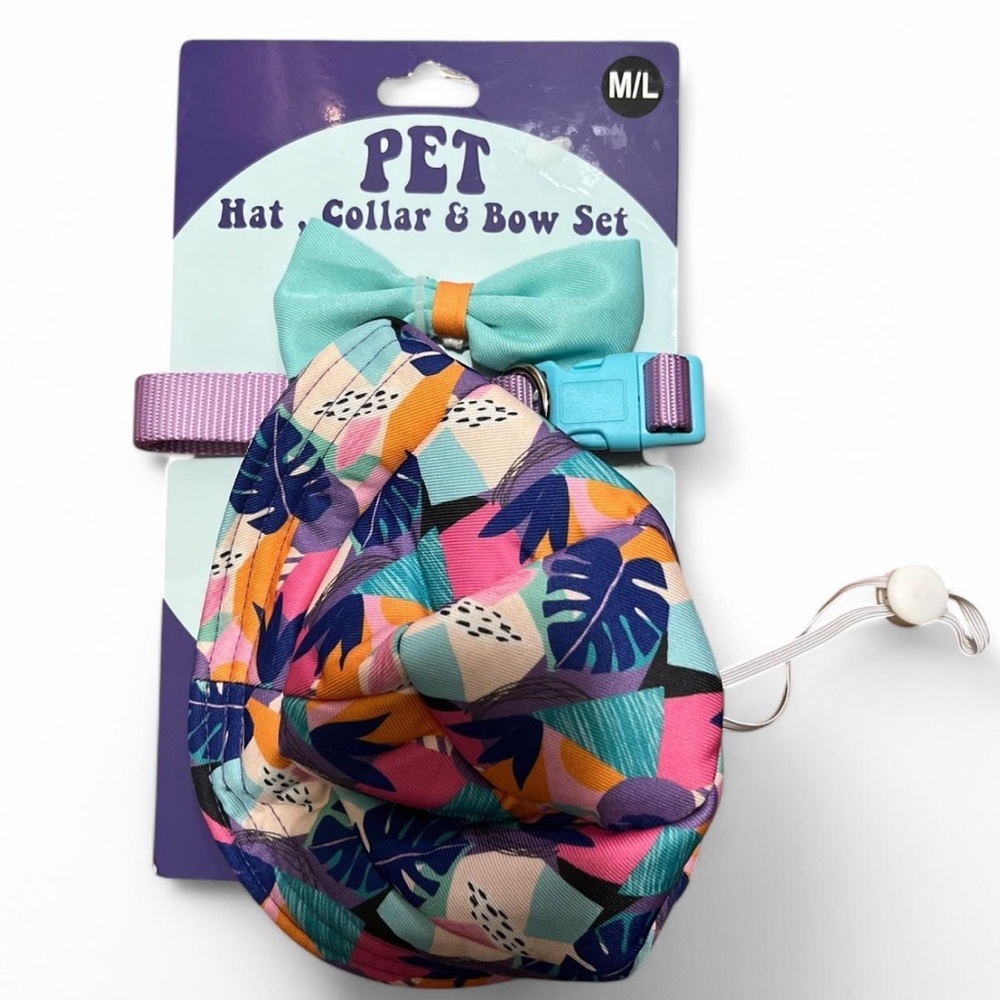 Colorful Pet Hat, Collar & Bow Set